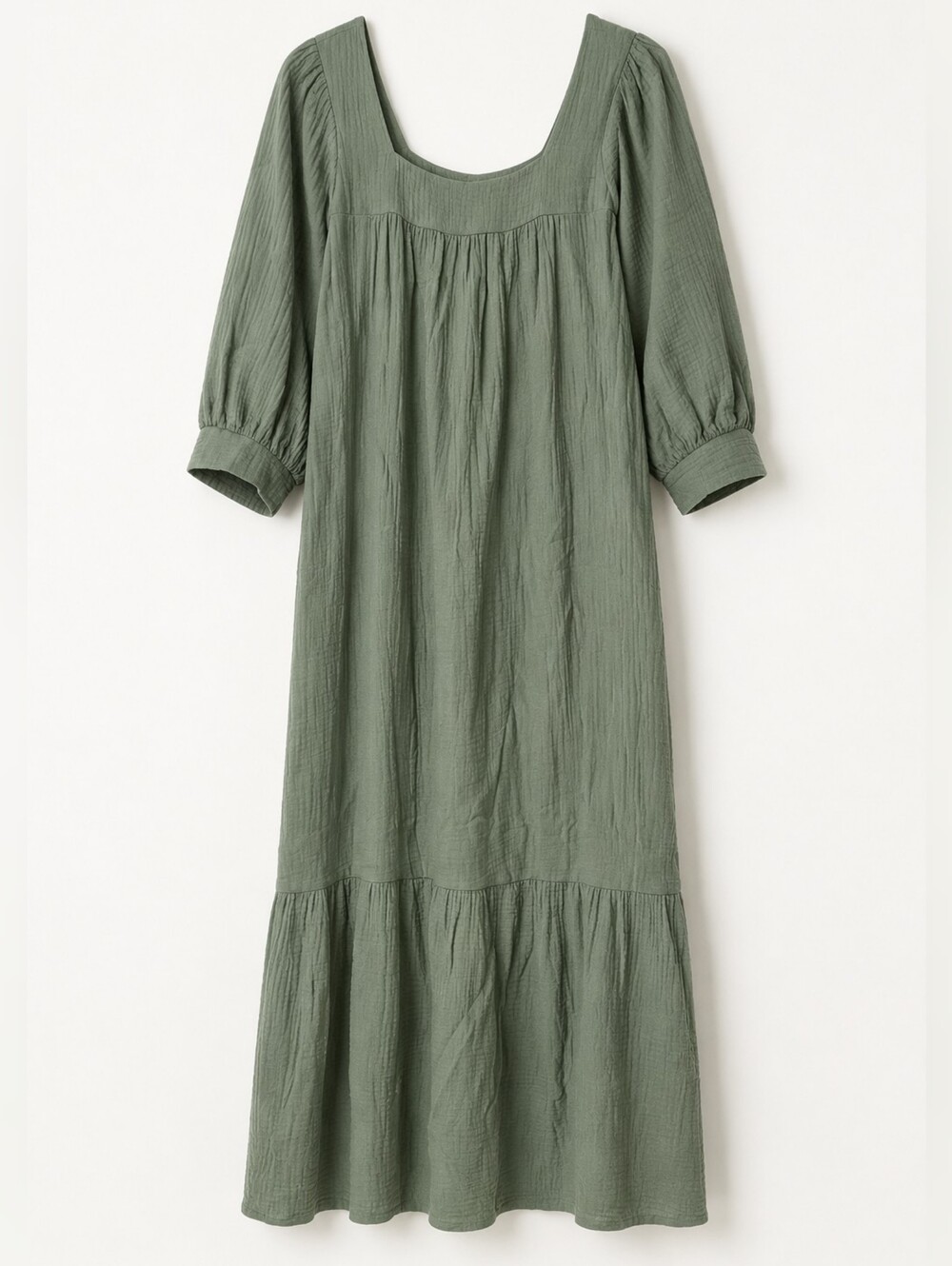 Christy Dawn Bianca Peasant Gauze Cotton Midi Dress Sage Green XS Women's